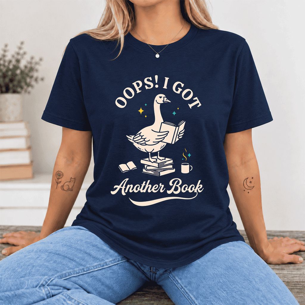 Oops! I Got Another Book Ultra-Soft Cotton T-Shirt | Playful Book Lover Gift Navy