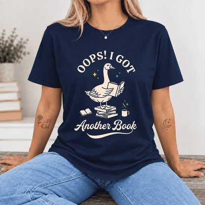 Oops! I Got Another Book Ultra-Soft Cotton T-Shirt | Playful Book Lover Gift Navy