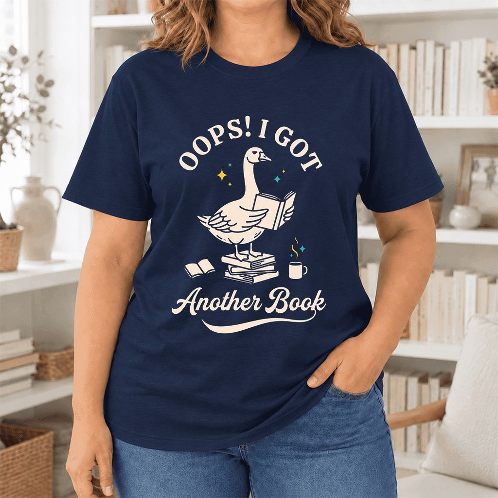 Oops! I Got Another Book Ultra-Soft Cotton T-Shirt | Playful Book Lover Gift Navy