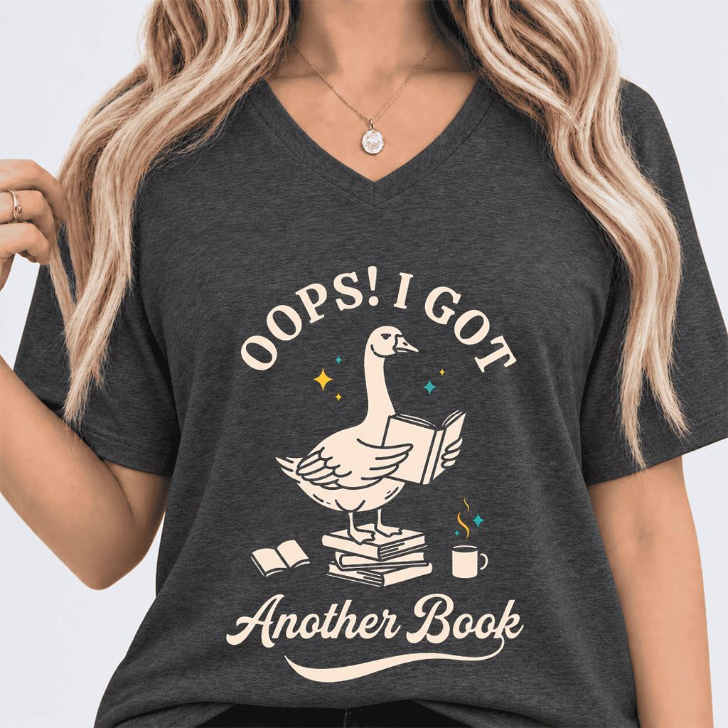 Oops! I Got Another Book Ultra-Soft V-Neck | Playful Book Lover Gift Dark Grey Heather