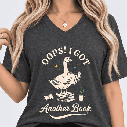 Oops! I Got Another Book Ultra-Soft V-Neck | Playful Book Lover Gift Dark Grey Heather