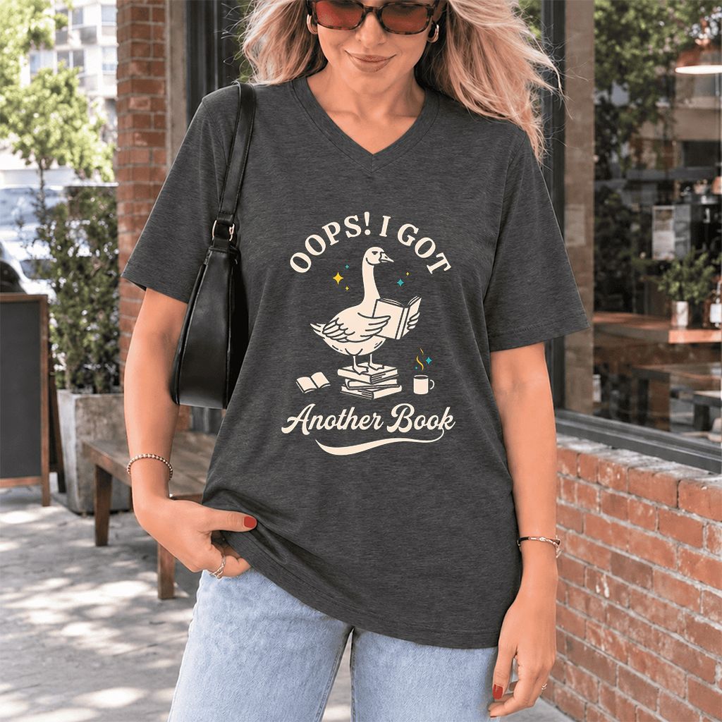 Oops! I Got Another Book Ultra-Soft V-Neck | Playful Book Lover Gift Dark Grey Heather