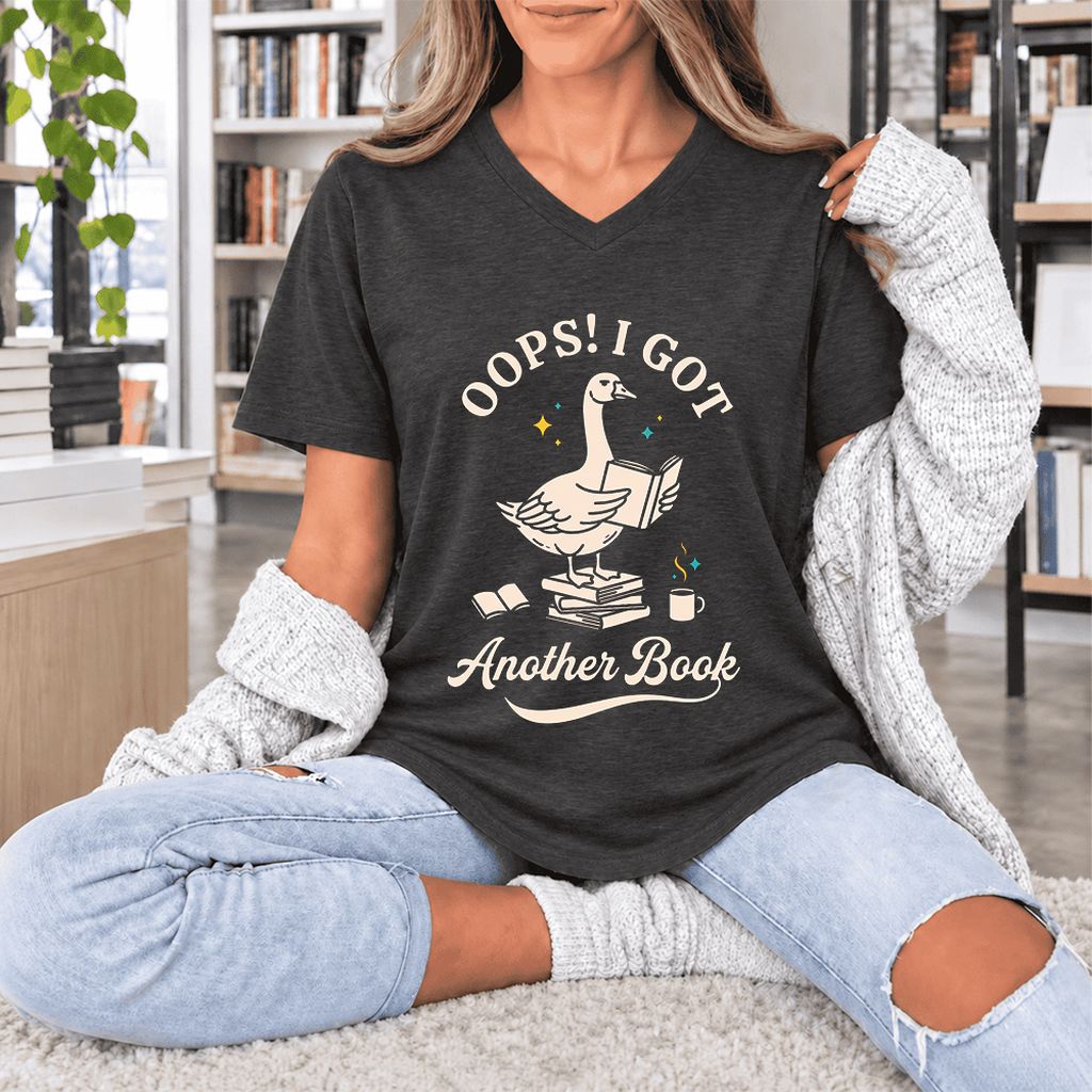 Oops! I Got Another Book Ultra-Soft V-Neck | Playful Book Lover Gift Dark Grey Heather