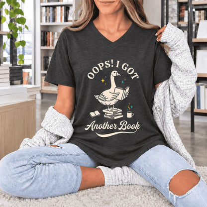 Oops! I Got Another Book Ultra-Soft V-Neck | Playful Book Lover Gift Dark Grey Heather