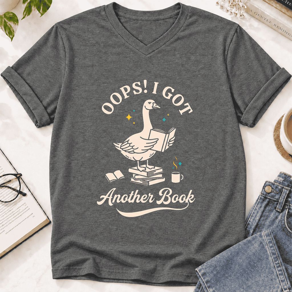 Oops! I Got Another Book Ultra-Soft V-Neck | Playful Book Lover Gift Deep Heather