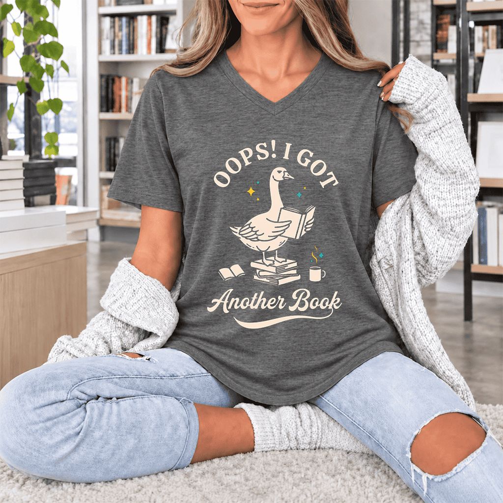 Oops! I Got Another Book Ultra-Soft V-Neck | Playful Book Lover Gift Deep Heather