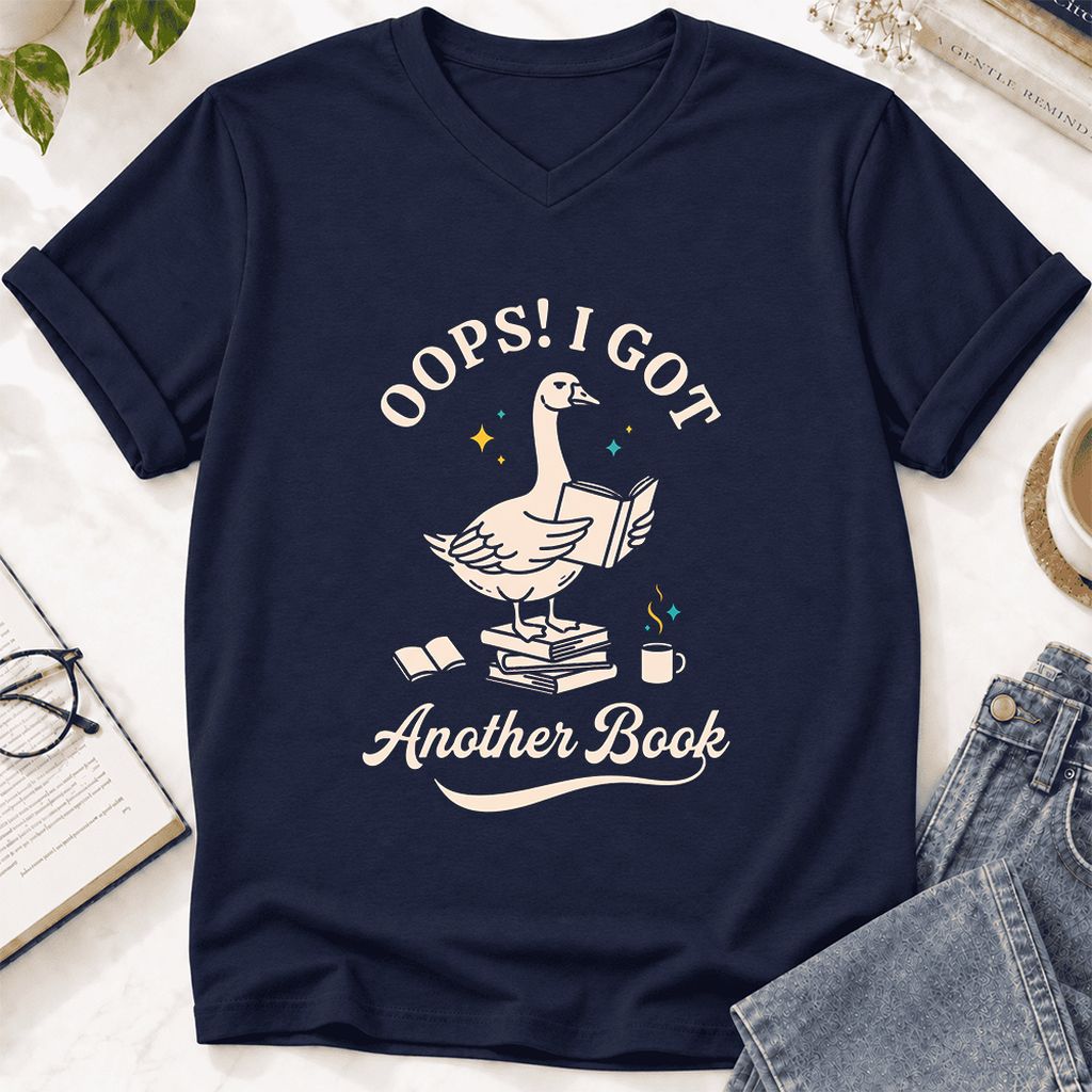 Oops! I Got Another Book Ultra-Soft V-Neck | Playful Book Lover Gift Navy
