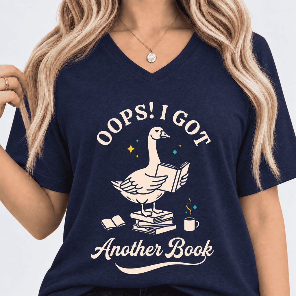 Oops! I Got Another Book Ultra-Soft V-Neck | Playful Book Lover Gift Navy