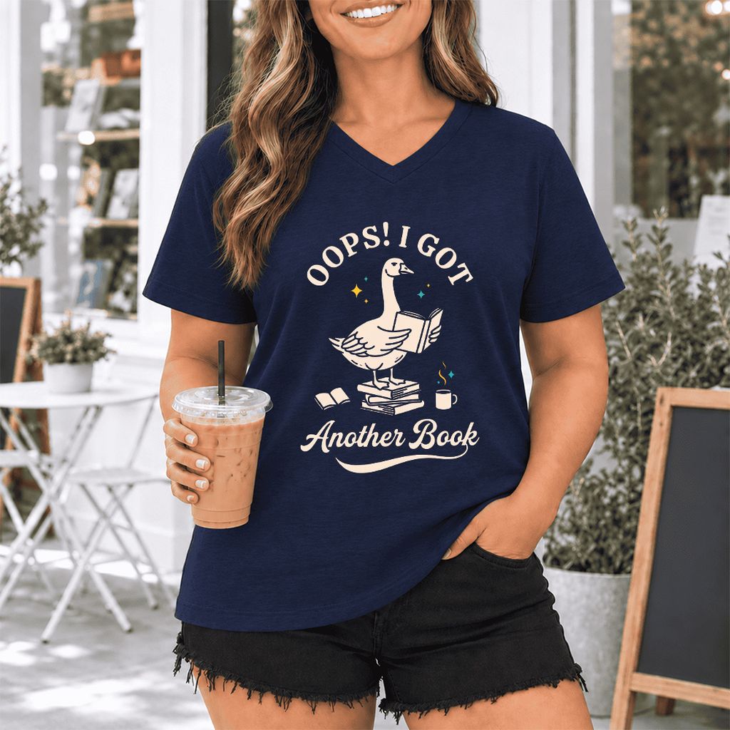 Oops! I Got Another Book Ultra-Soft V-Neck | Playful Book Lover Gift Navy