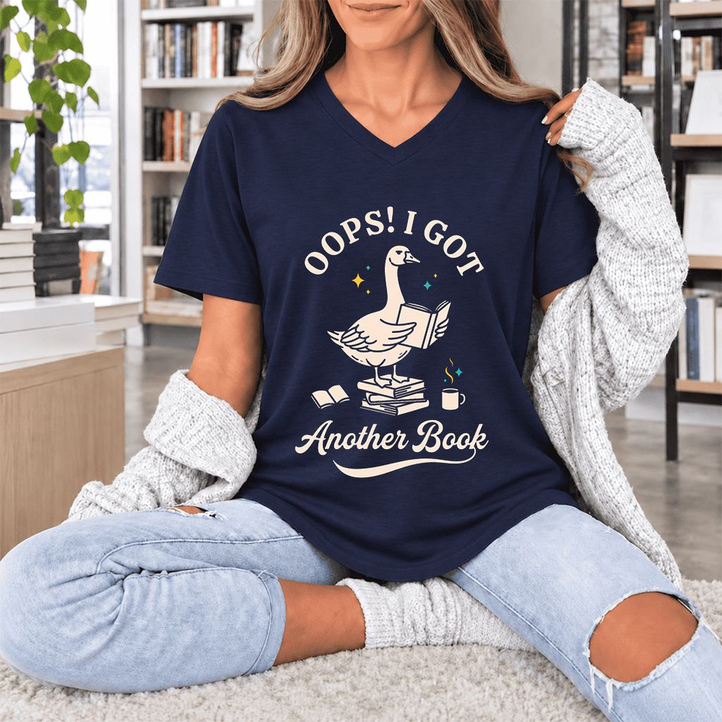 Oops! I Got Another Book Ultra-Soft V-Neck | Playful Book Lover Gift Navy
