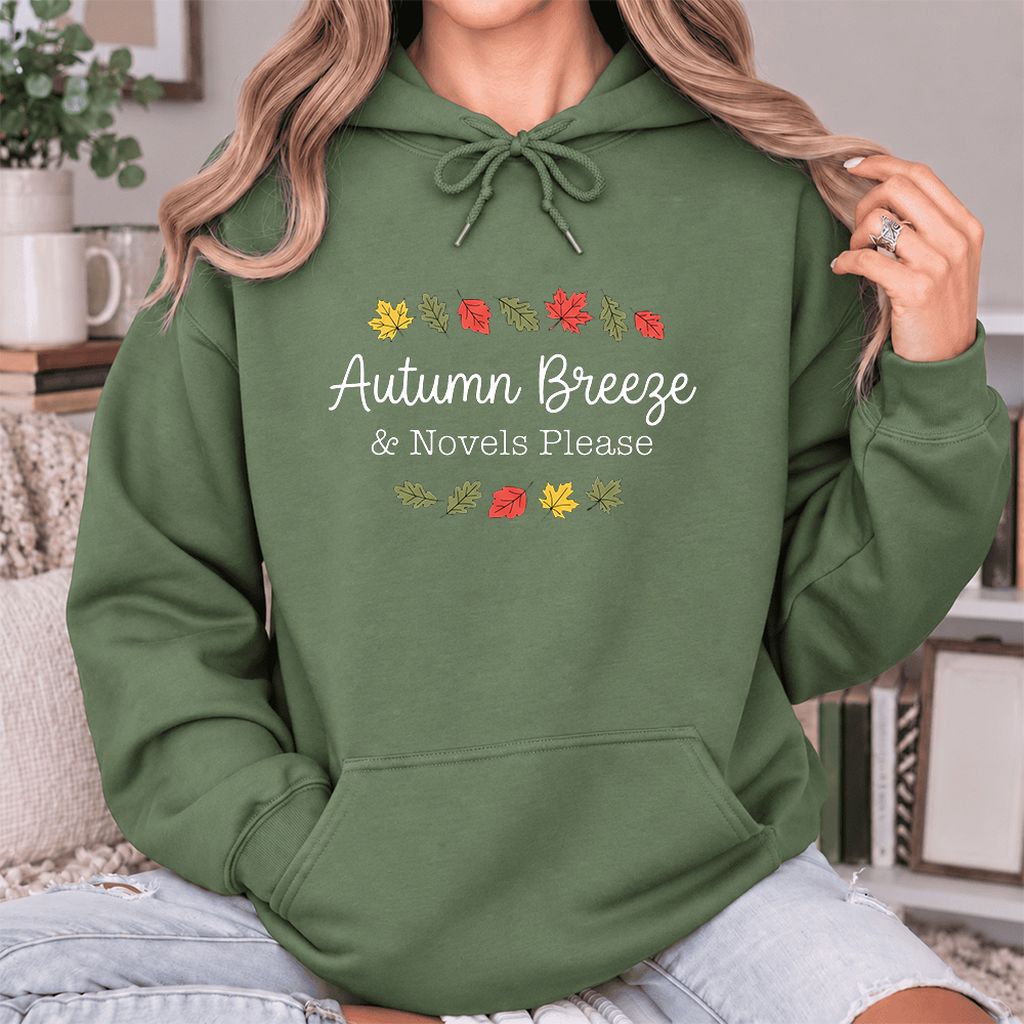 Autumn Breeze & Novels Please Softstyle Hoodie | Cozy Book Lover Gift Military Green