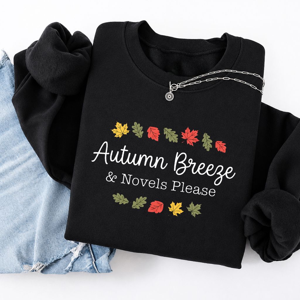 Autumn Breeze & Novels Please Softstyle Sweatshirt | Cozy Book Lover Gift Black