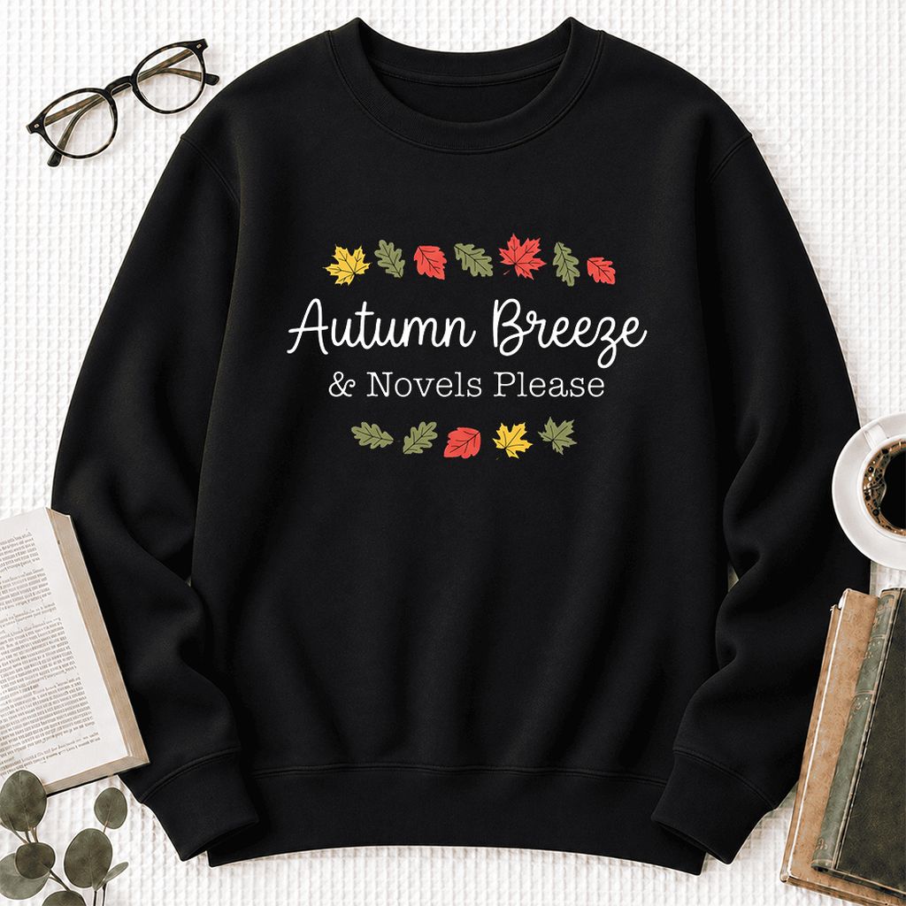 Autumn Breeze & Novels Please Softstyle Sweatshirt | Cozy Book Lover Gift Black