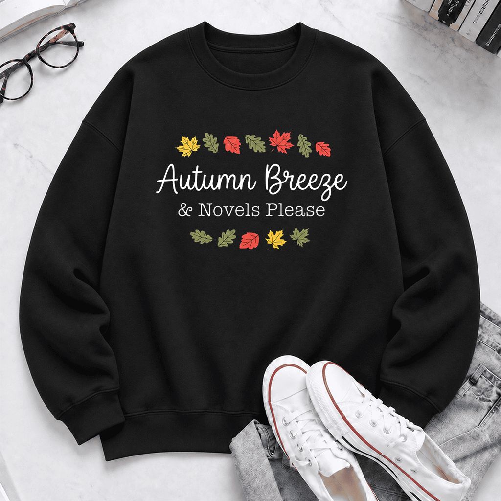 Autumn Breeze & Novels Please Softstyle Sweatshirt | Cozy Book Lover Gift Black