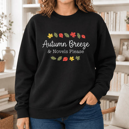 Autumn Breeze & Novels Please Softstyle Sweatshirt | Cozy Book Lover Gift Black