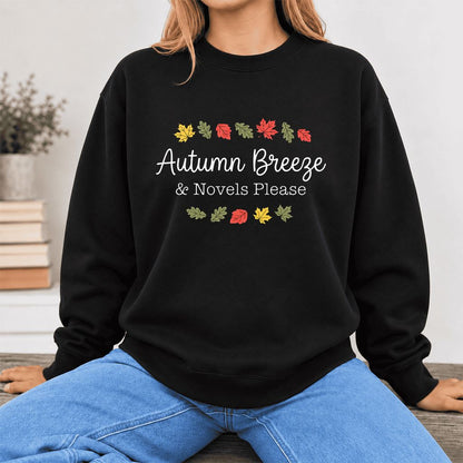 Autumn Breeze & Novels Please Softstyle Sweatshirt | Cozy Book Lover Gift Black
