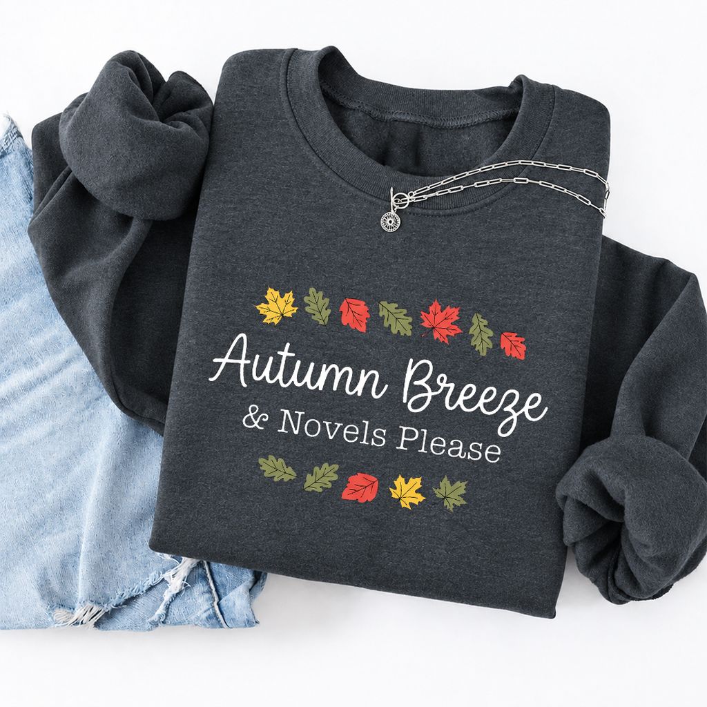 Autumn Breeze & Novels Please Softstyle Sweatshirt | Cozy Book Lover Gift Dark Heather