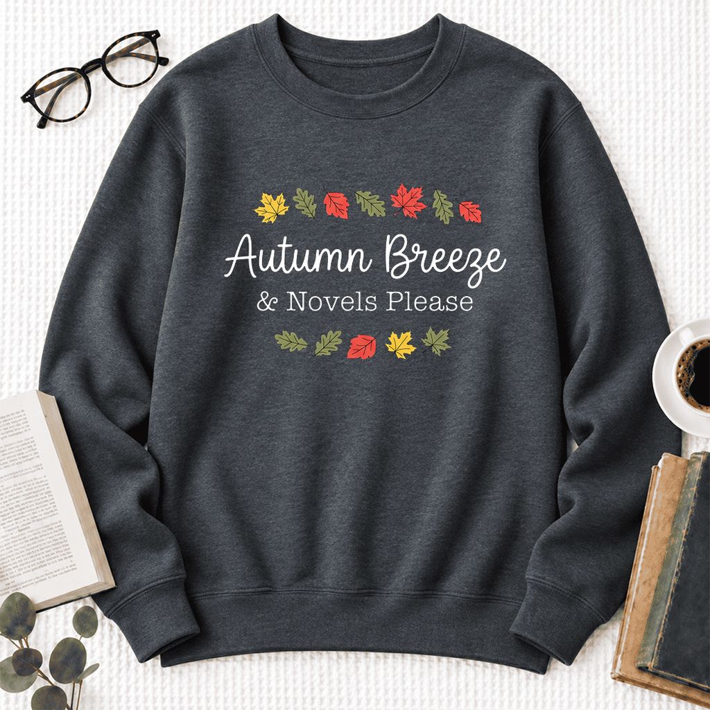 Autumn Breeze & Novels Please Softstyle Sweatshirt | Cozy Book Lover Gift Dark Heather
