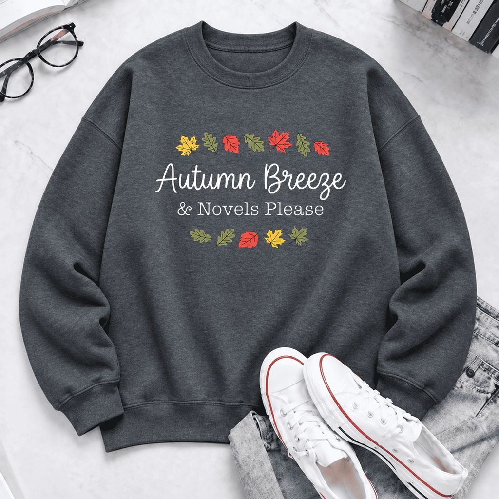 Autumn Breeze & Novels Please Softstyle Sweatshirt | Cozy Book Lover Gift Dark Heather