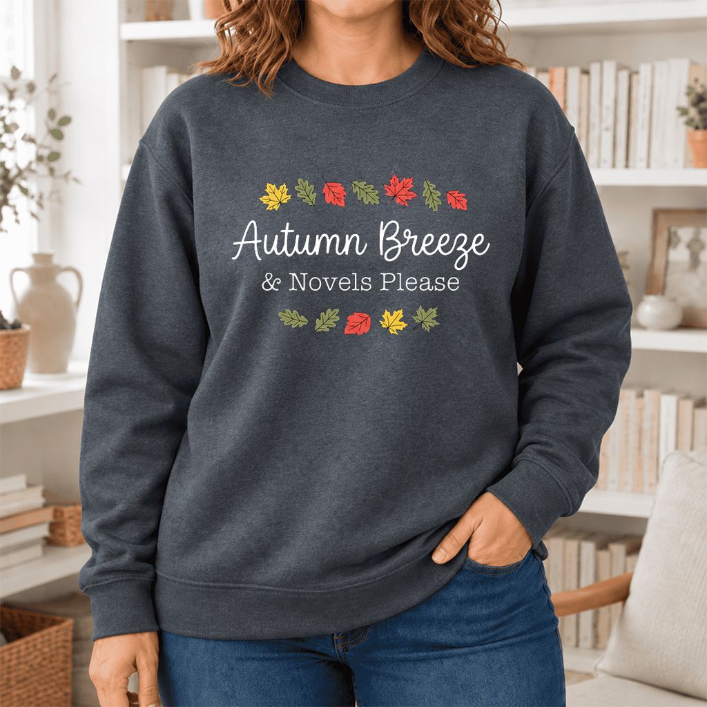 Autumn Breeze & Novels Please Softstyle Sweatshirt | Cozy Book Lover Gift Dark Heather