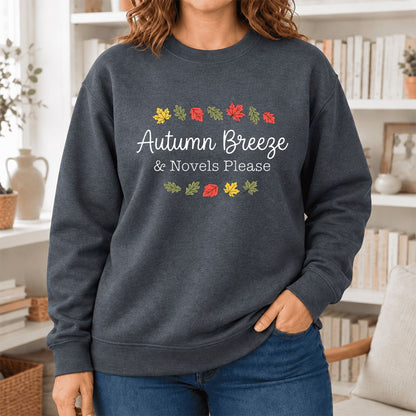 Autumn Breeze & Novels Please Softstyle Sweatshirt | Cozy Book Lover Gift Dark Heather