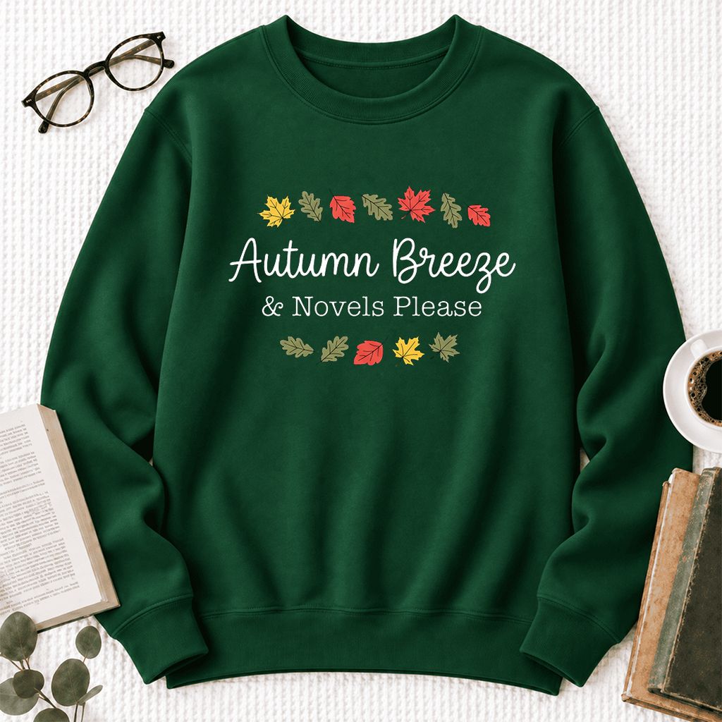Autumn Breeze & Novels Please Softstyle Sweatshirt | Cozy Book Lover Gift Forest Green