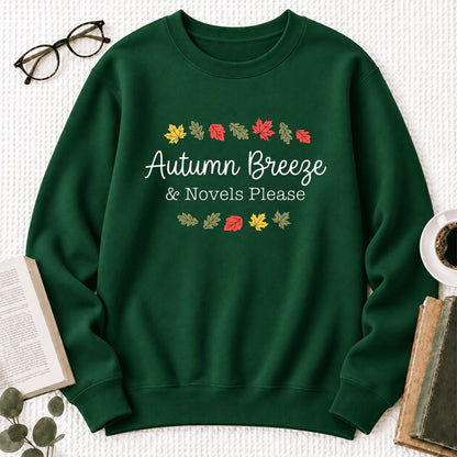 Autumn Breeze & Novels Please Softstyle Sweatshirt | Cozy Book Lover Gift Forest Green