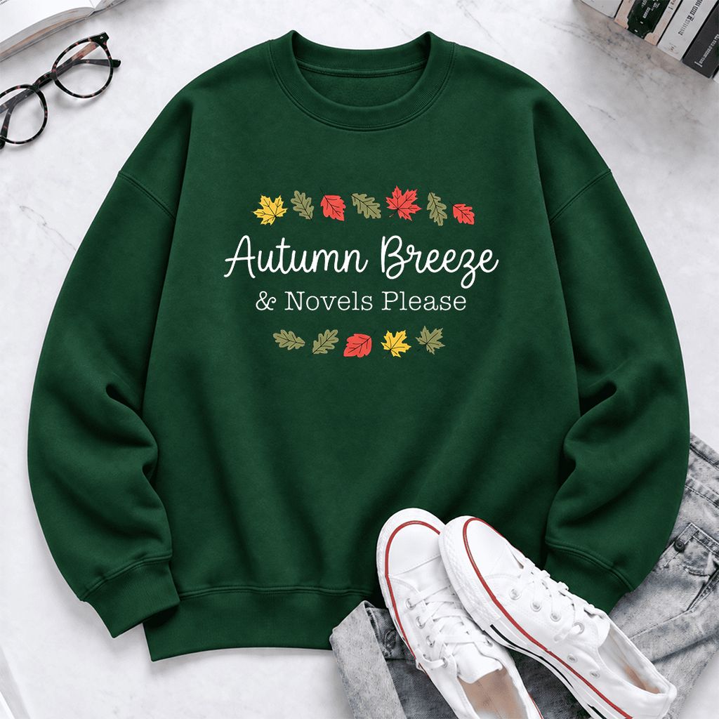 Autumn Breeze & Novels Please Softstyle Sweatshirt | Cozy Book Lover Gift Forest Green