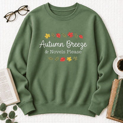 Autumn Breeze & Novels Please Softstyle Sweatshirt | Cozy Book Lover Gift Military Green