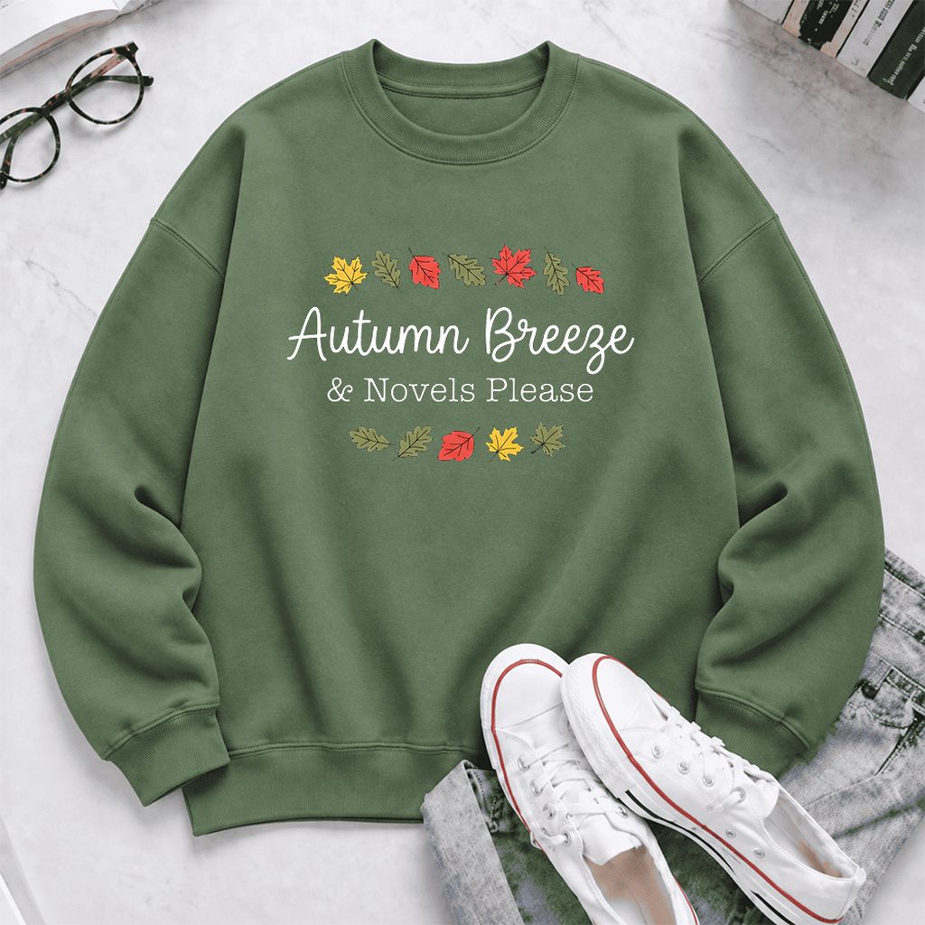 Autumn Breeze & Novels Please Softstyle Sweatshirt | Cozy Book Lover Gift Military Green