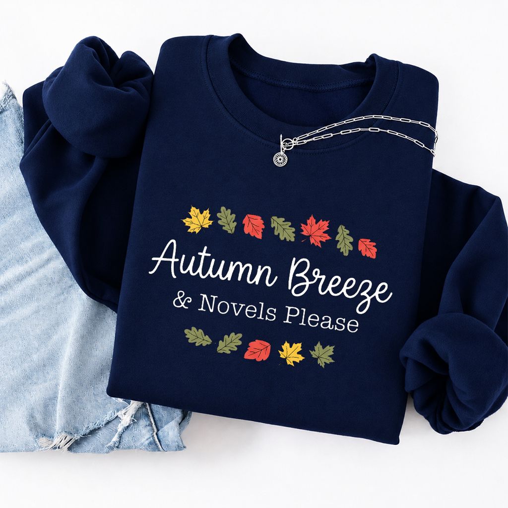 Autumn Breeze & Novels Please Softstyle Sweatshirt | Cozy Book Lover Gift Navy