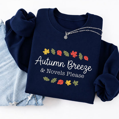Autumn Breeze & Novels Please Softstyle Sweatshirt | Cozy Book Lover Gift Navy