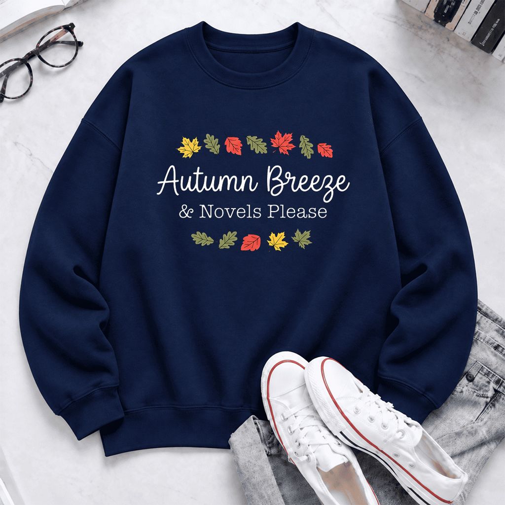 Autumn Breeze & Novels Please Softstyle Sweatshirt | Cozy Book Lover Gift Navy