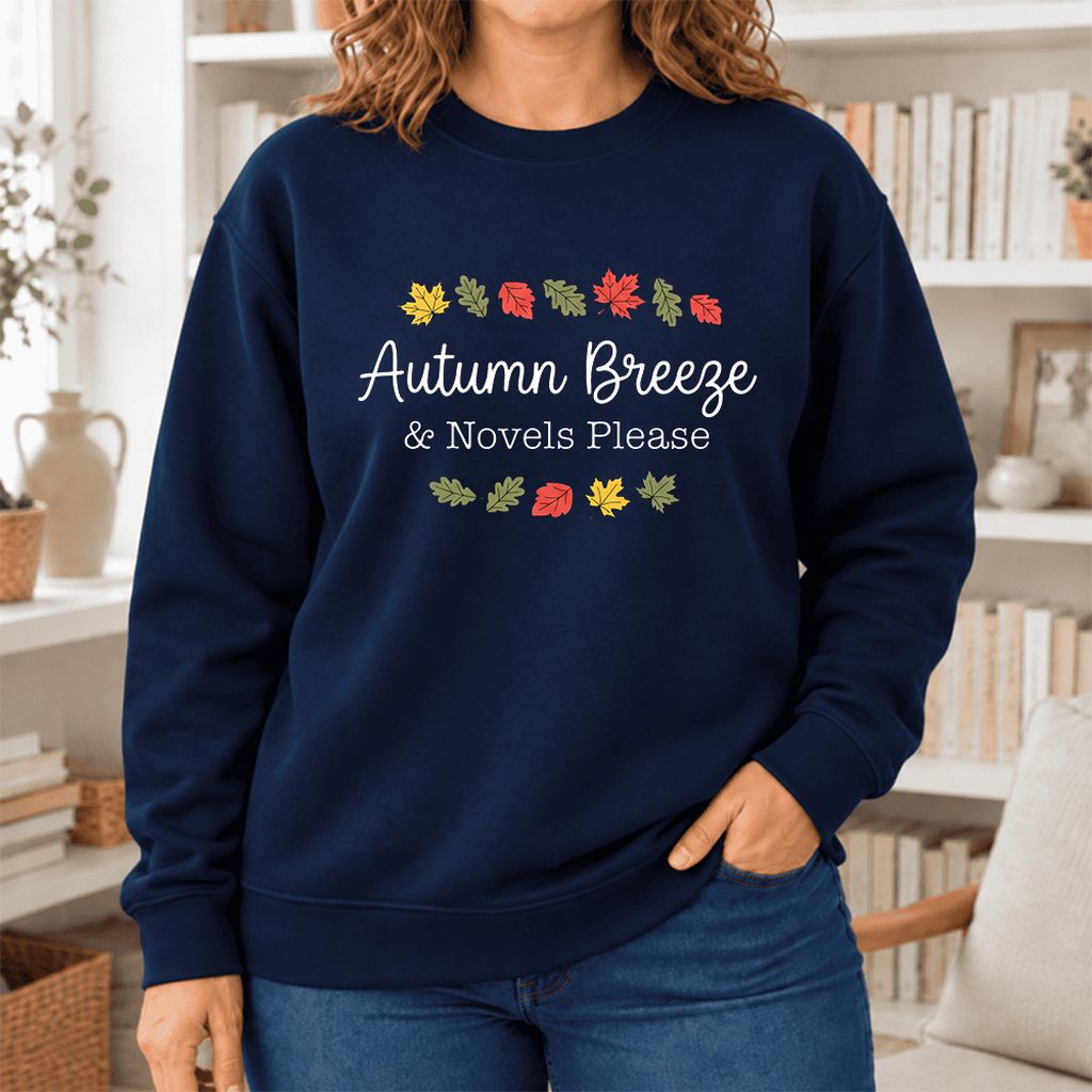 Autumn Breeze & Novels Please Softstyle Sweatshirt | Cozy Book Lover Gift Navy