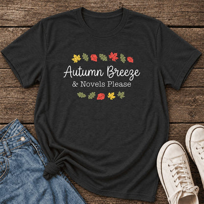 Autumn Breeze & Novels Please Ultra-Soft Cotton T-Shirt | Cozy Book Lover Gift Black Heather