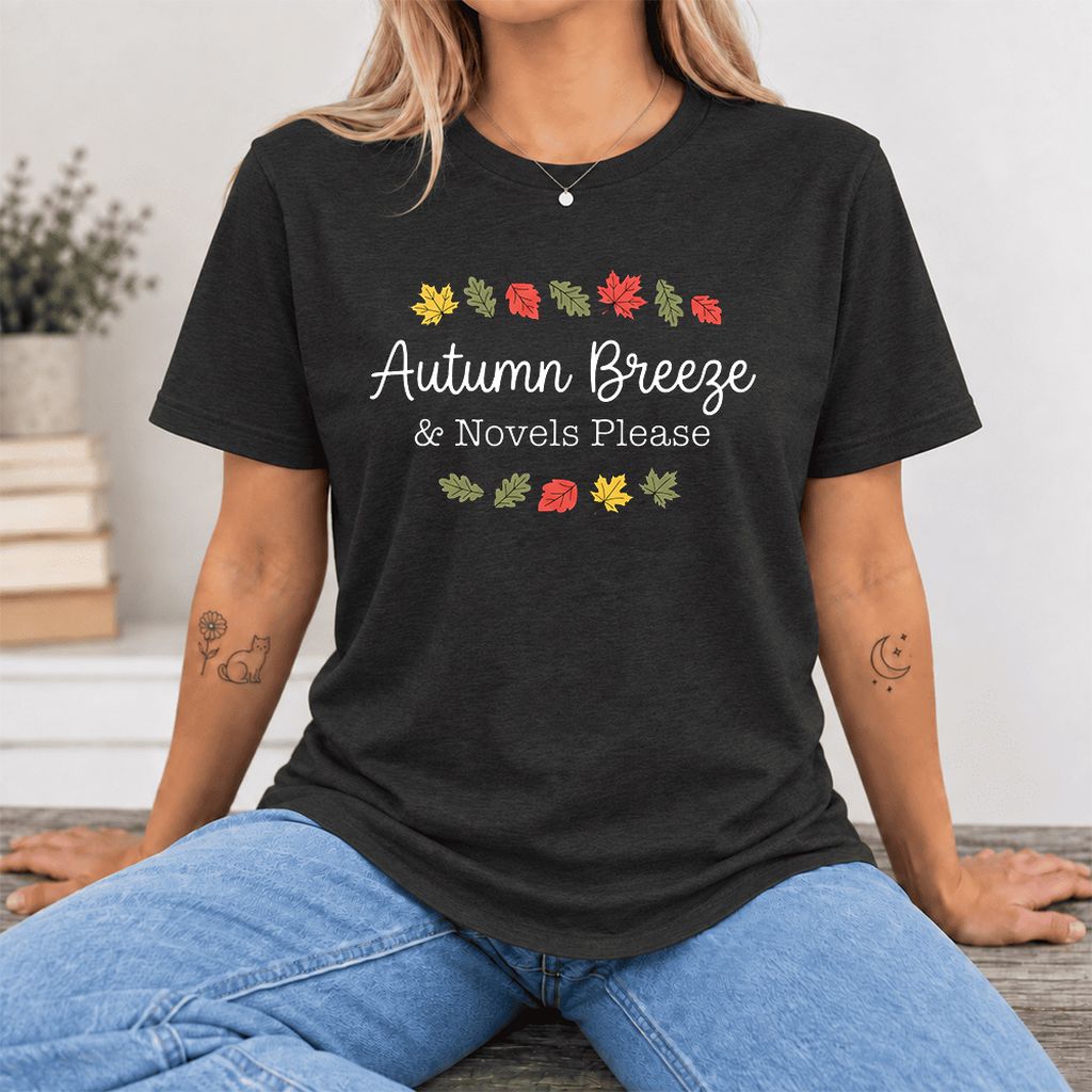 Autumn Breeze & Novels Please Ultra-Soft Cotton T-Shirt | Cozy Book Lover Gift Black Heather
