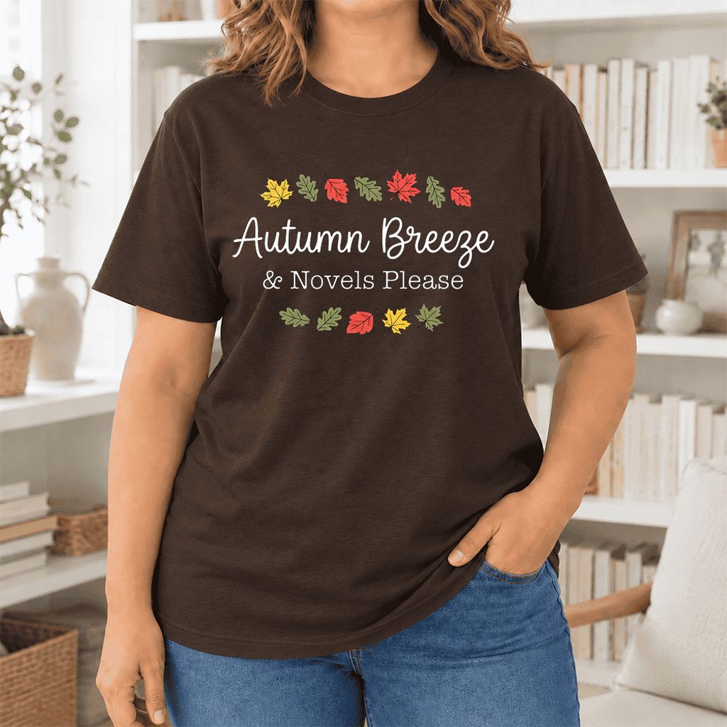 Autumn Breeze & Novels Please Ultra-Soft Cotton T-Shirt | Cozy Book Lover Gift Brown