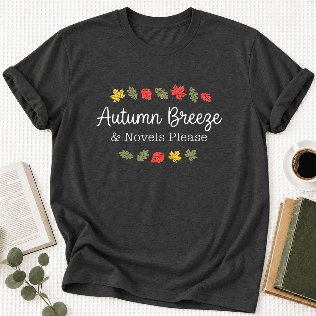Autumn Breeze & Novels Please Ultra-Soft Cotton T-Shirt | Cozy Book Lover Gift Dark Grey Heather