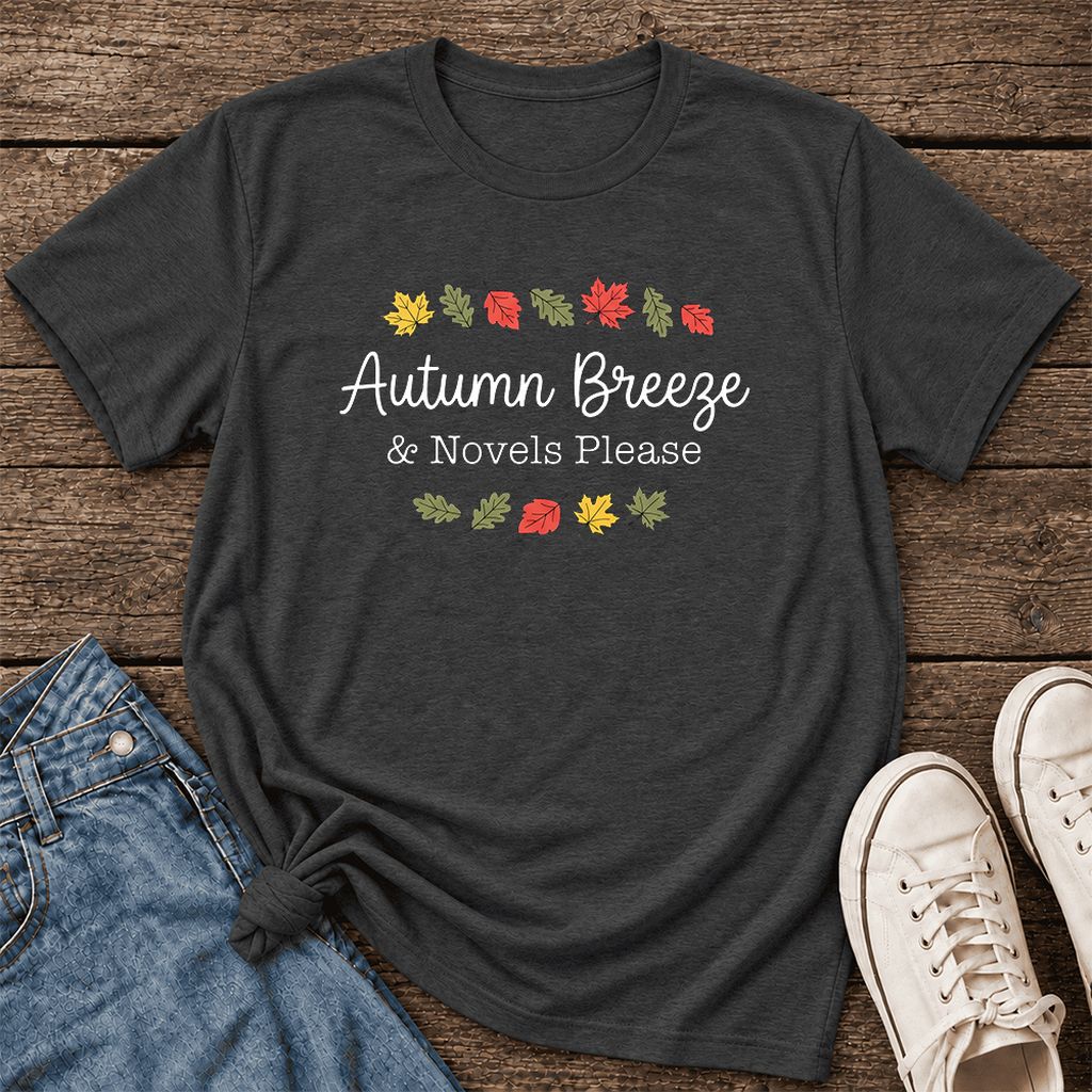 Autumn Breeze & Novels Please Ultra-Soft Cotton T-Shirt | Cozy Book Lover Gift Dark Grey Heather