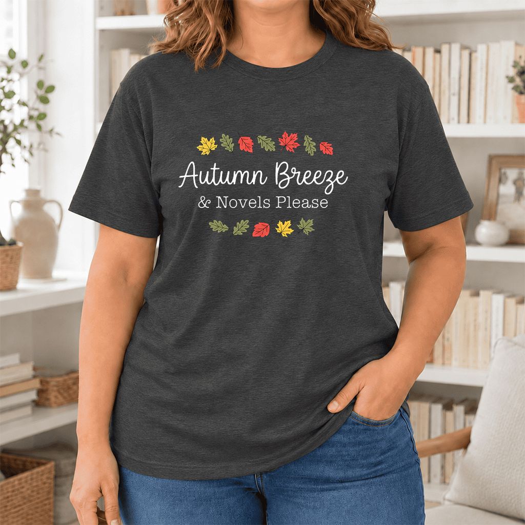 Autumn Breeze & Novels Please Ultra-Soft Cotton T-Shirt | Cozy Book Lover Gift Dark Grey Heather