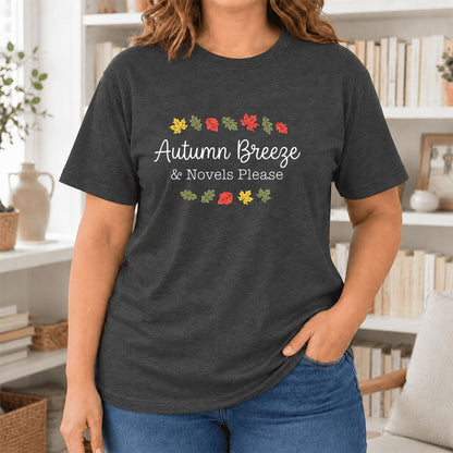 Autumn Breeze & Novels Please Ultra-Soft Cotton T-Shirt | Cozy Book Lover Gift Dark Grey Heather