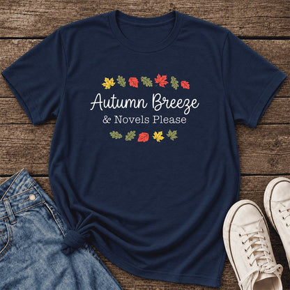 Autumn Breeze & Novels Please Ultra-Soft Cotton T-Shirt | Cozy Book Lover Gift Navy
