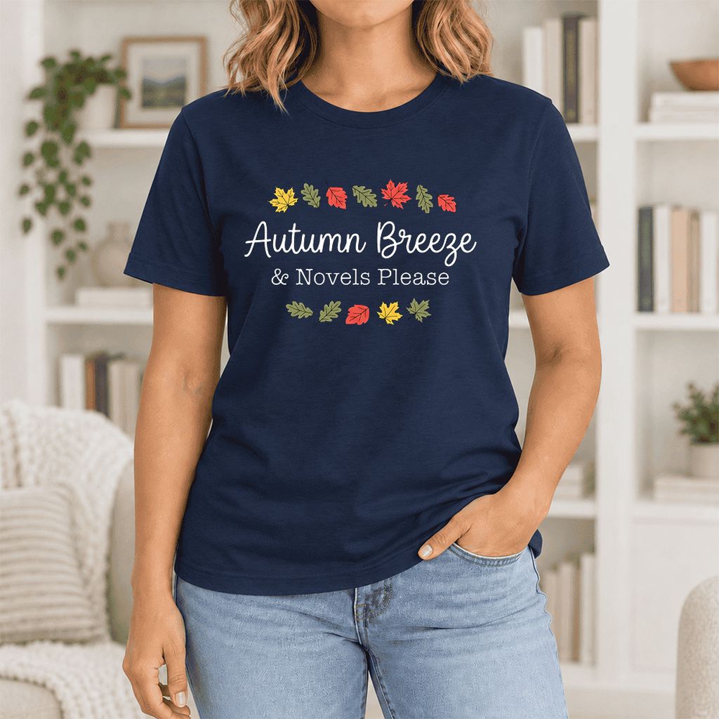 Autumn Breeze & Novels Please Ultra-Soft Cotton T-Shirt | Cozy Book Lover Gift Navy