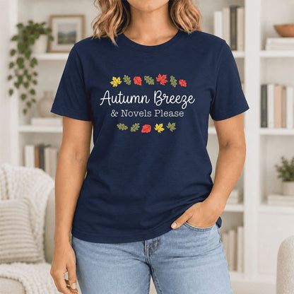 Autumn Breeze & Novels Please Ultra-Soft Cotton T-Shirt | Cozy Book Lover Gift Navy