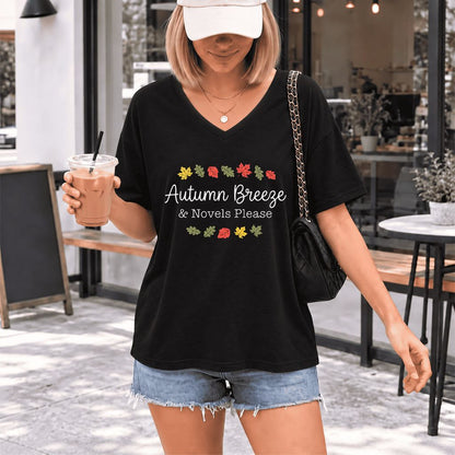 Autumn Breeze & Novels Please Ultra-Soft V-Neck | Cozy Book Lover Gift Black