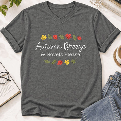 Autumn Breeze & Novels Please Ultra-Soft V-Neck | Cozy Book Lover Gift Deep Heather