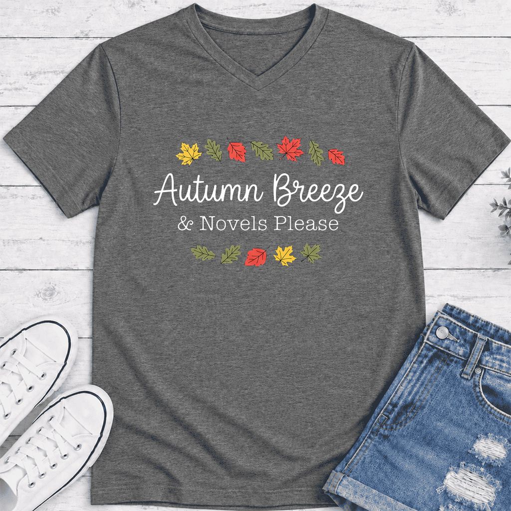 Autumn Breeze & Novels Please Ultra-Soft V-Neck | Cozy Book Lover Gift Deep Heather