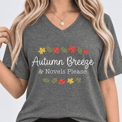 Autumn Breeze & Novels Please Ultra-Soft V-Neck | Cozy Book Lover Gift Deep Heather