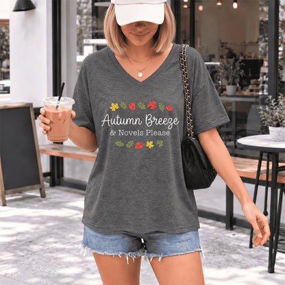 Autumn Breeze & Novels Please Ultra-Soft V-Neck | Cozy Book Lover Gift Deep Heather