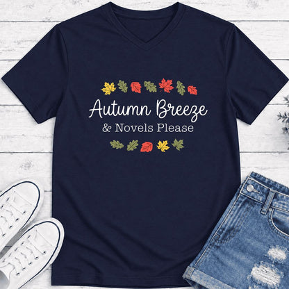 Autumn Breeze & Novels Please Ultra-Soft V-Neck | Cozy Book Lover Gift Navy